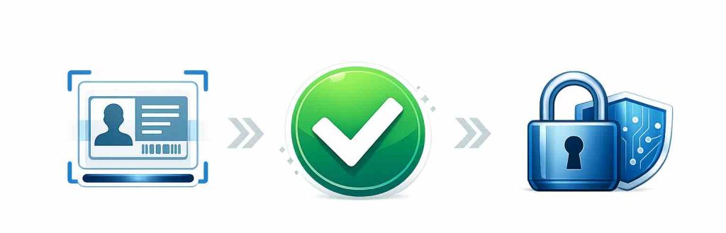 Identity verification and age compliance system illustration for adult merchants