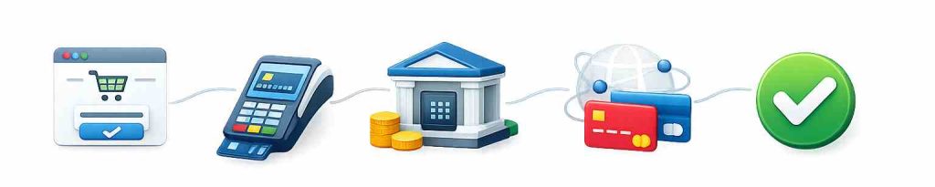 Payment processing flow for adult merchant accounts from website to bank