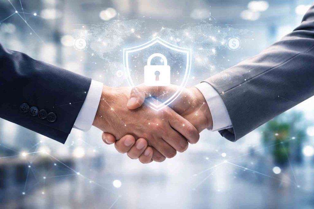 Professional business partnership with secure payment infrastructure