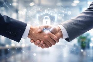 Professional business partnership with secure payment infrastructure