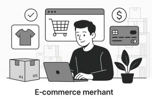 Diagram explaining what an e-commerce merchant account is and how it processes online payments